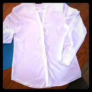 Karl Lagerfeld button sleeve semi sheer blouse.